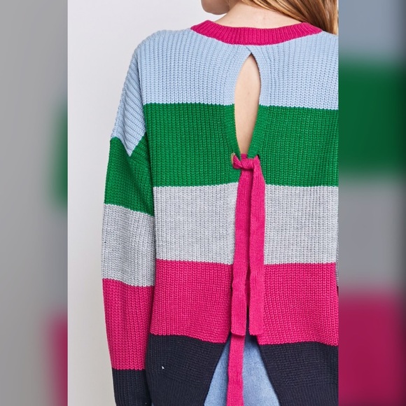🛍LAST 1! So Fun!! Color Block Back Tie Sweater - Picture 6 of 6